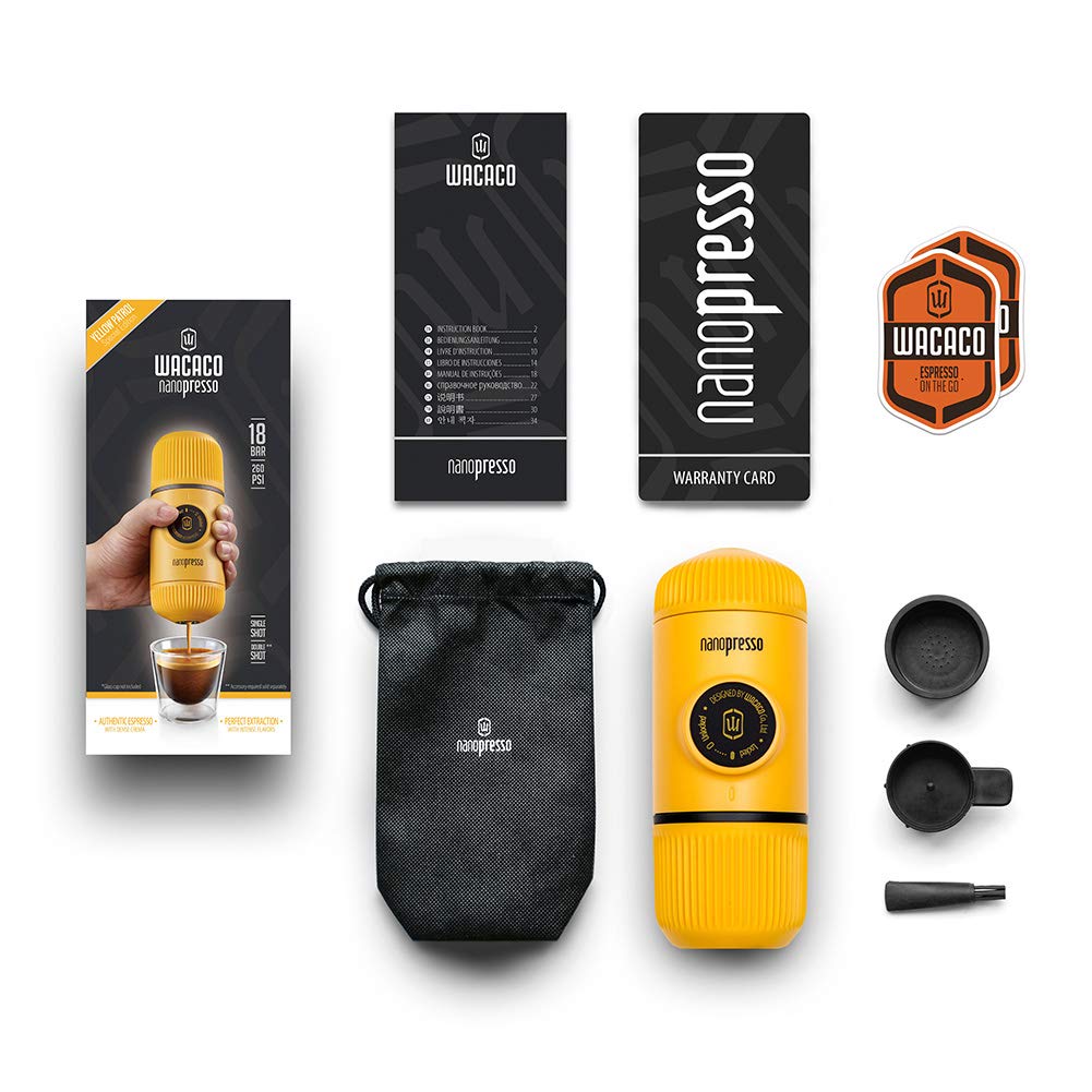 Cafetera de Mano Wacaco Nanopresso Amarillo Patrol con Presión de 18 Bar para Viaje y Camping