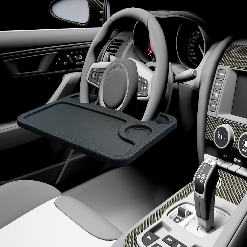 Juzanl Bandeja para Volante de Coche, Multifunciona con Portavasos (Negro)