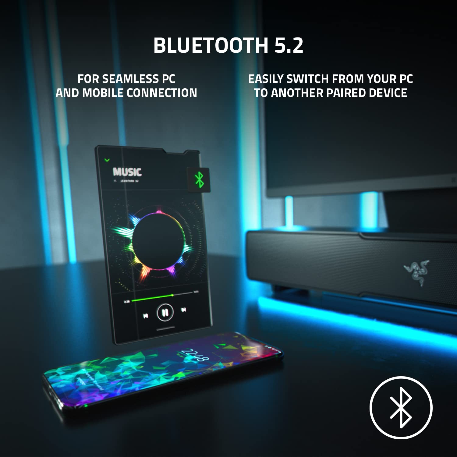 Razer Leviathan V2 - Barra de Sonido para PC con Subwoofer THX Audio Espacial, Chroma RGB