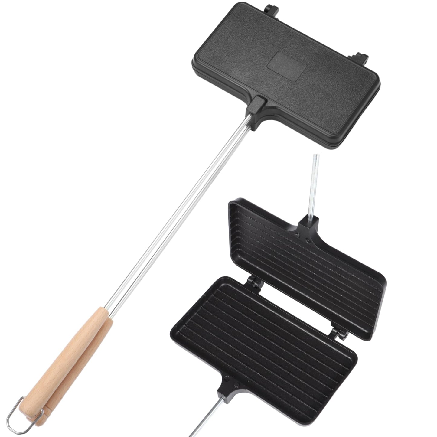 Plancha de Hierro Fundido con Asas Extraíbles para Camping y Sandwiches de Fogata