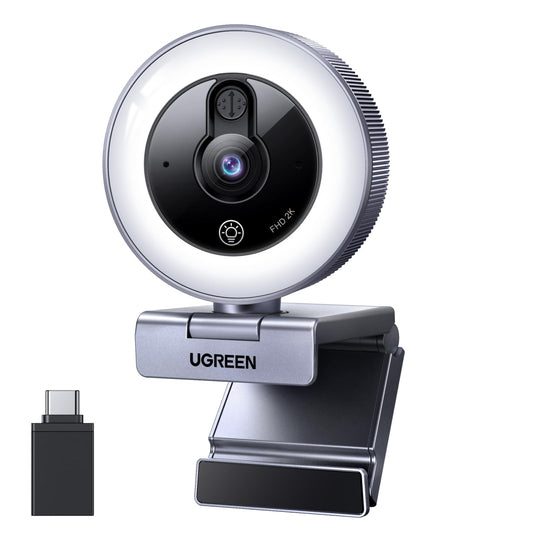 Webcam UGREEN 2K 30FPS LED Ajustable Full HD USB A C para Streaming