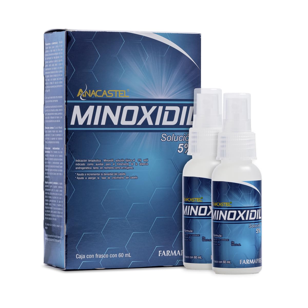 Pack 2 Minoxidil 5% Solución Anticaída Cabello y Barba - Estimula el Crecimiento Capilar, Combate la Alopecia Androgénetica y Aumenta la Densidad del Cabello - Formato Spray para Uso Fácil