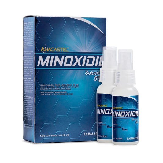 Pack 2 Minoxidil 5% Solución Anticaída Cabello y Barba - Estimula el Crecimiento Capilar, Combate la Alopecia Androgénetica y Aumenta la Densidad del Cabello - Formato Spray para Uso Fácil