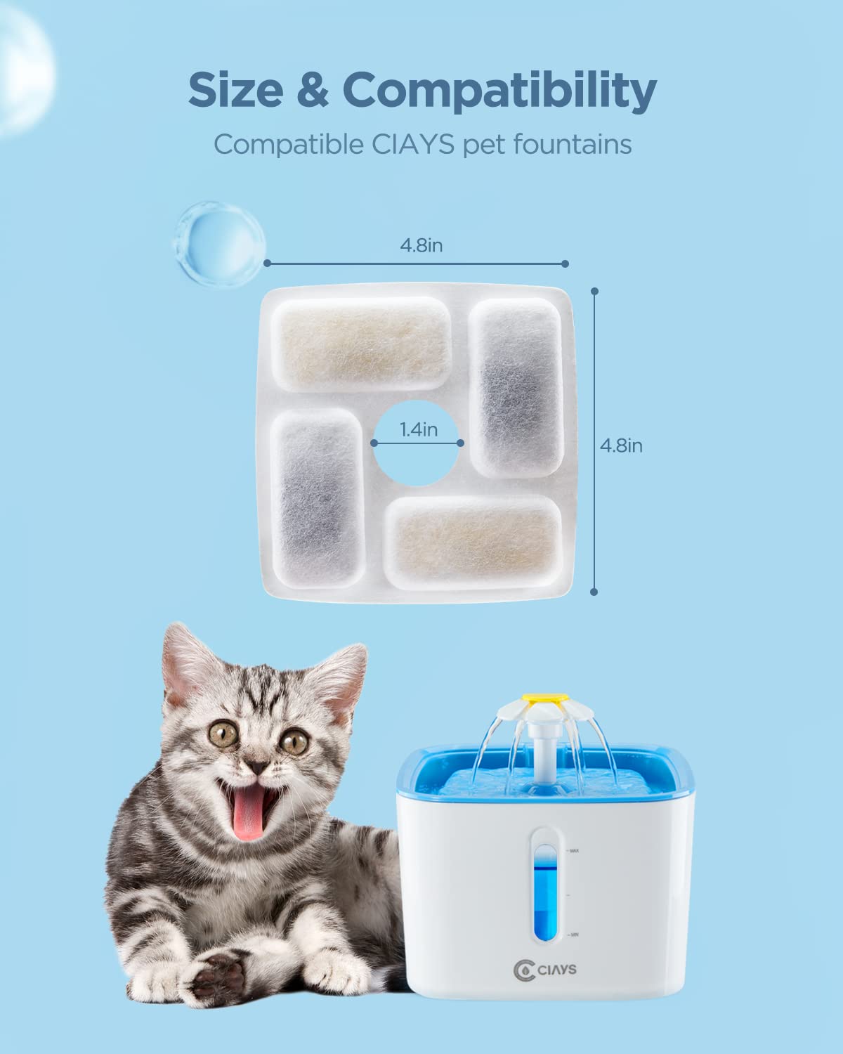 Ciays Filtro de repuesto para fuente de agua para mascotas, 4 unidades