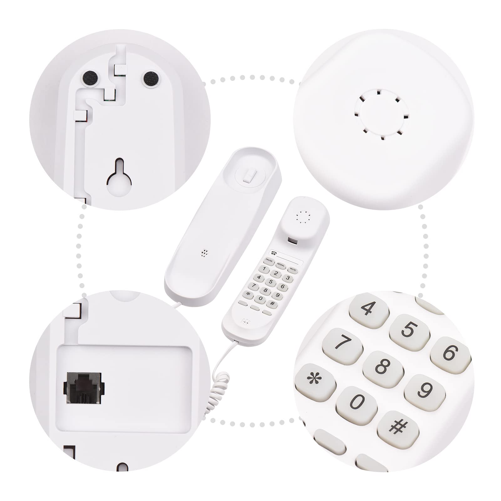 BISOFICE - Teléfono con cable, teléfono fijo para el hogar con cable, no requiere alimentación de CA/batería, teléfono de montaje en pared para teléfono fijo compatible con funciones de