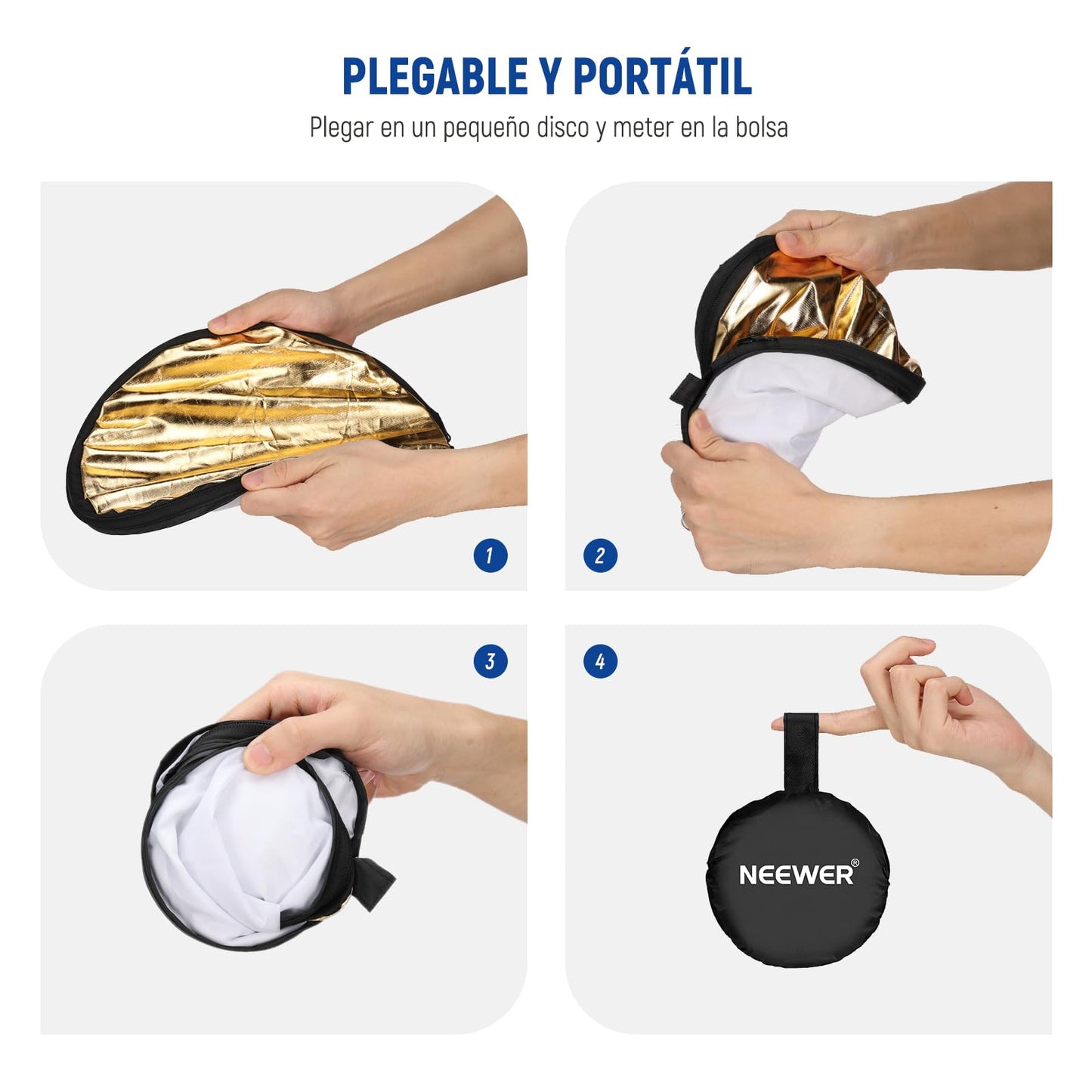 NEEWER Reflector Luz de 12in/30cm Difusor de Luz 5 en 1 Multi Disco Plegable con Bolsa Translúcido, Plateado, Dorado, Blanco y Negro para Iluminación de Fotografía de Estudio y Exteriores