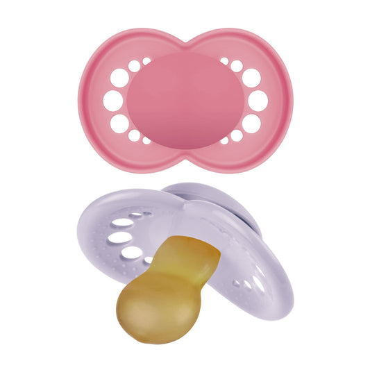 MAM - Chupetes de látex originales, chupete Binky para 6-16 meses, pezón de goma natural, hecho de materiales bio-circulares, fácil de limpiar, con estuche esterilizador, 2 unidades