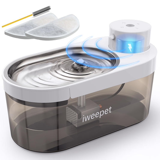 iweepet Fuente de agua para gatos inalámbrica y ultra silenciosa de acero inoxidable, fuente para mascotas que funciona con batería de 5000 AMH con 3 modos de flujo, fuente de agua de gran capacidad d