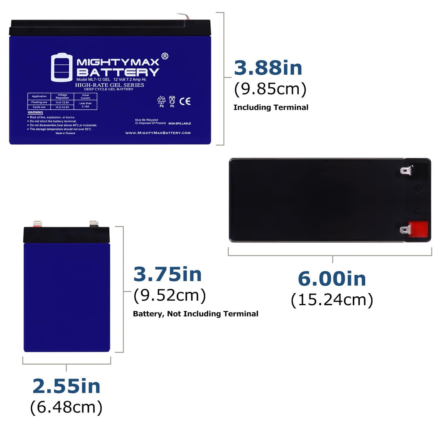 Batería Recargable SLA AGM Mighty Max Battery 12 Voltios 7 AH Gel Terminal F1