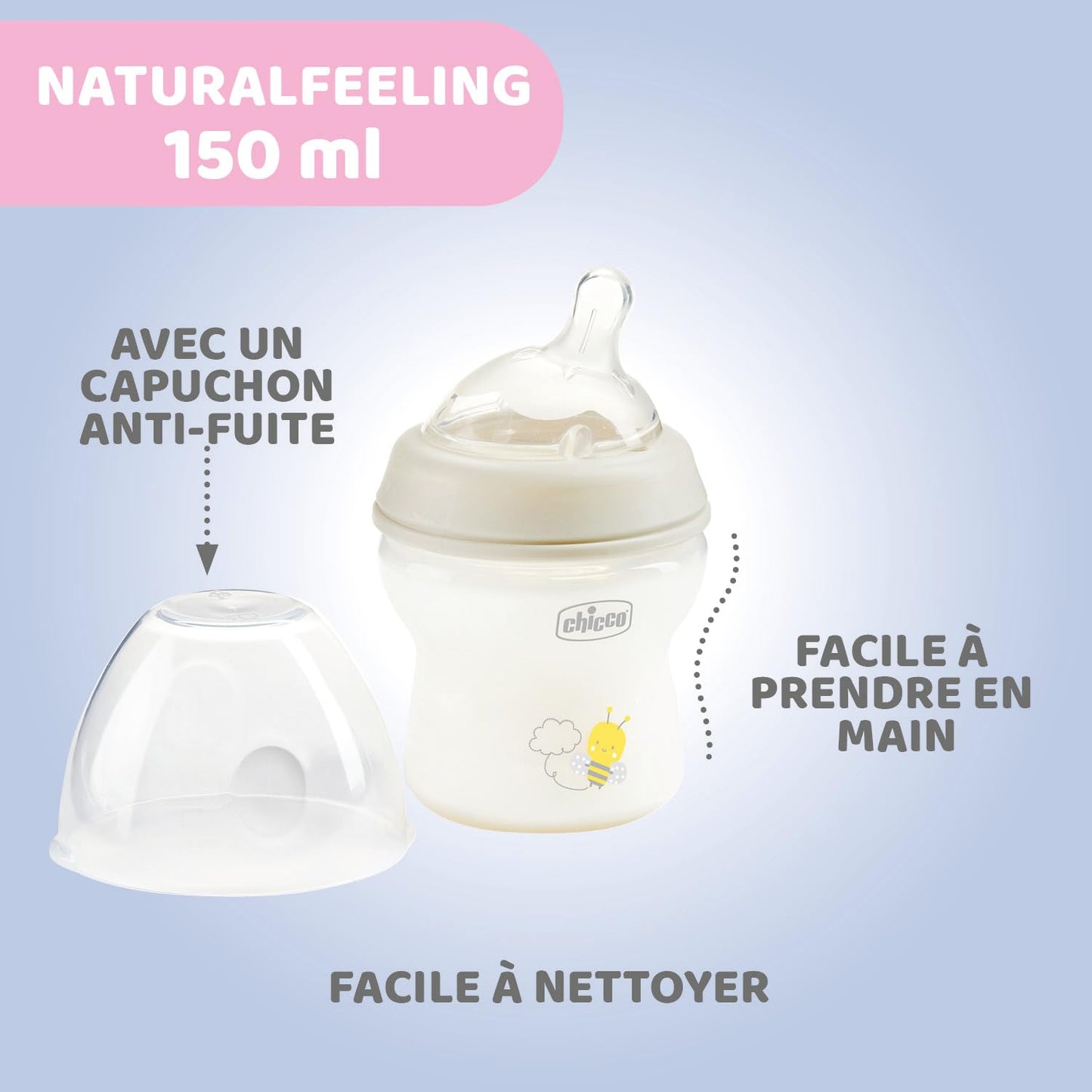 CHICCO, Biberón Natural Feeling, Color Blanco, 150 ml