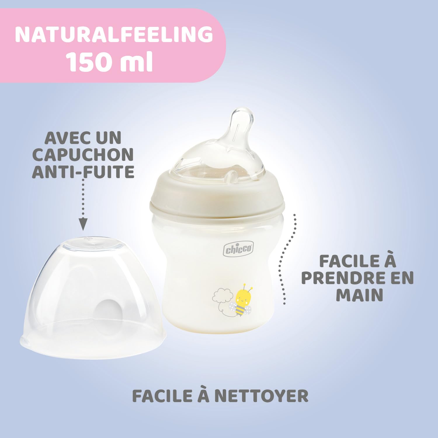 CHICCO, Biberón Natural Feeling, Color Blanco, 150 ml
