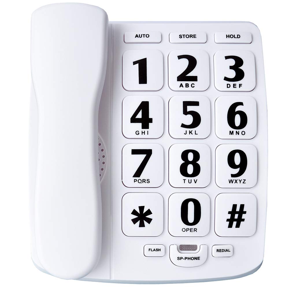 JeKaVis - Teléfono amplificado con botón grande para personas mayores, teléfono fijo blanco