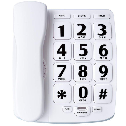 JeKaVis - Teléfono amplificado con botón grande para personas mayores, teléfono fijo blanco