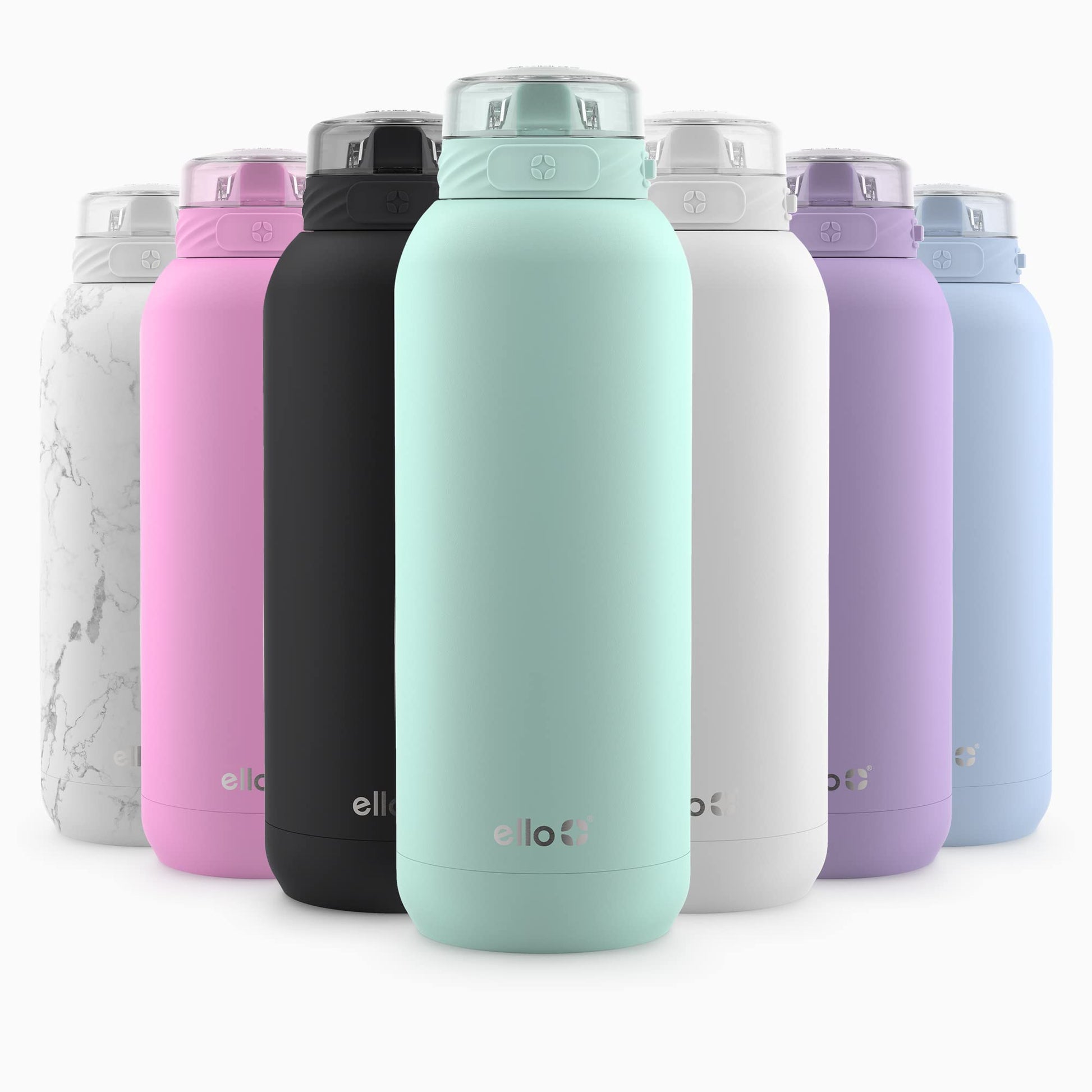 Ello Cooper - Botella de agua de acero inoxidable de 32 onzas con popote y asa de transporte, doble pared y metal aislado al aspiradora, tapa de bloqueo a prueba de fugas con boquilla de silicona