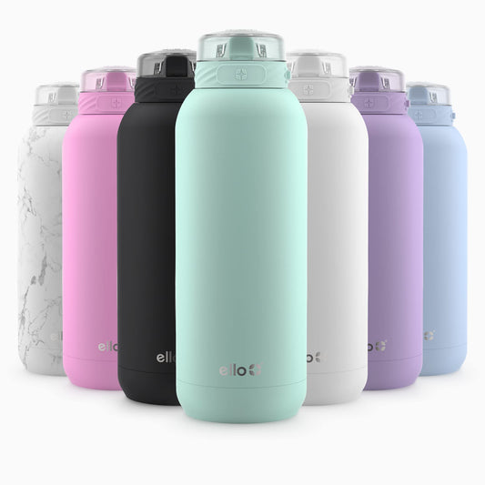 Ello Cooper - Botella de agua de acero inoxidable de 32 onzas con popote y asa de transporte, doble pared y metal aislado al aspiradora, tapa de bloqueo a prueba de fugas con boquilla de silicona