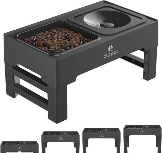 ELS PET Cuencos Elevados Para Perros, Cuenco Elevado Ajustable Para Perros Con Cuenco Para Perros De Alimentación Lenta Y Cuenco De Agua Para Perros Sin Derrames Para Perros Y Mascotas Pequeños, Media