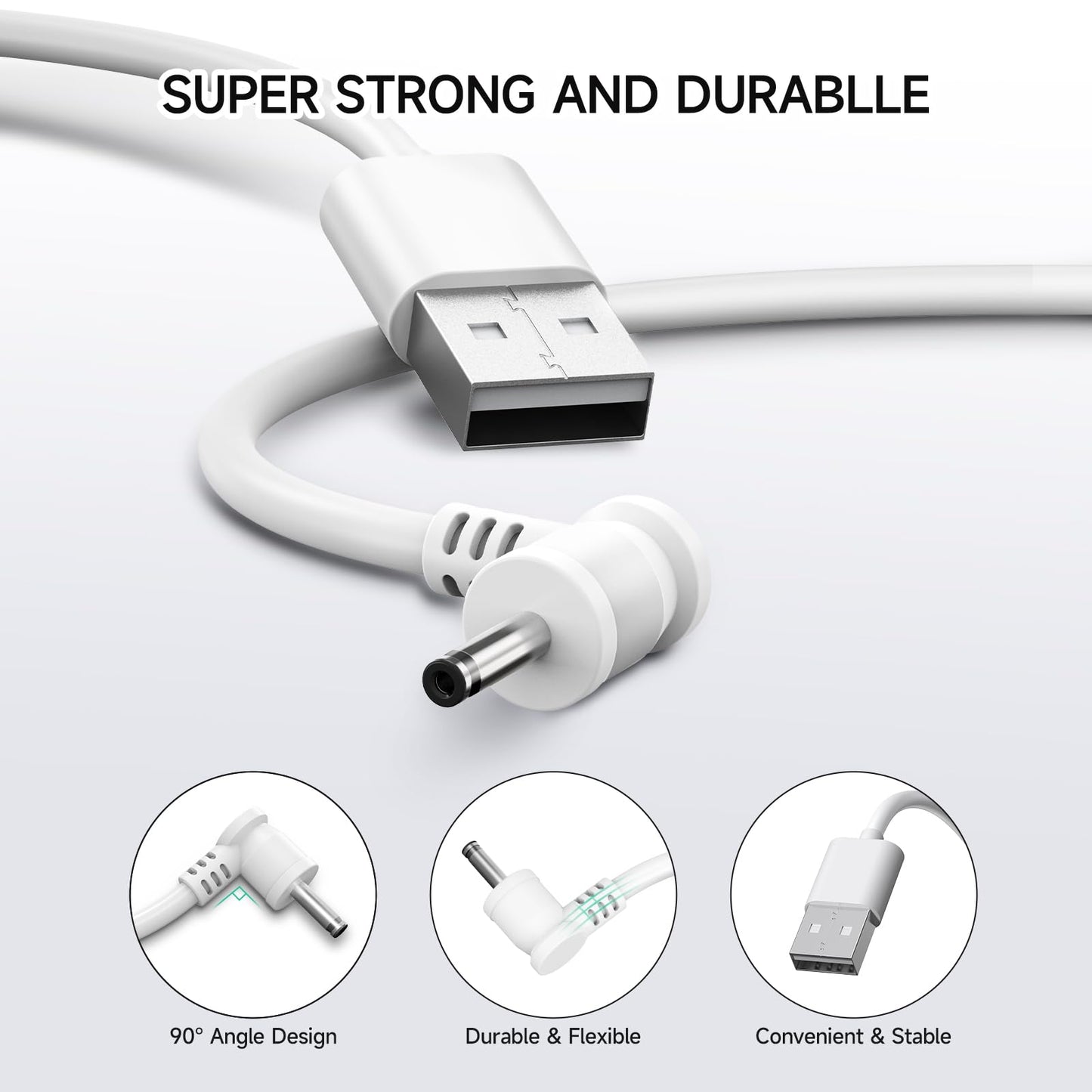 OLAIKE 5m/16pies Cable de Carga Resistente a la Intemperie con Adaptador de Corriente DC para Stick Up CAM Battery/Plug-in y Spotlight CAM Battery y Soporte para inclinación y Vista panorámica,Blanco