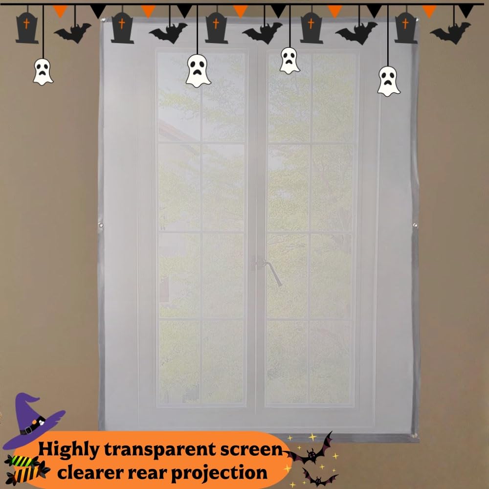 visualización de proyección trasera holográfica de Halloween de 40 x 60 pulgadas y decoración de Navidad para ventanas de departamento con kit fácil de colgar, decoración de Halloween espeluznante