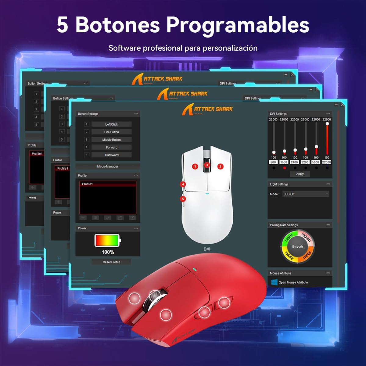 ATTACK SHARK X11 Mouse Inalámbrico con Base de Carga RGB, Mouse Gamer Ultraligero para Juegos, 2.4 GHz/Bluetooth/USB-C de 3 Modos, 24000DPI, 5 Botones programables para PC/Mac