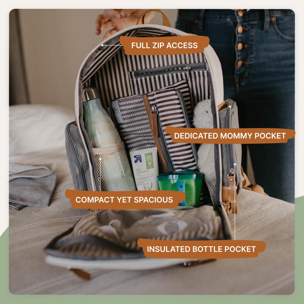 Parker Baby Co. - Mochila Pañalera Unisex Multifuncional con Cierra Completo y Bolsillos Térmicos para Mamá y Papá, Color Crema