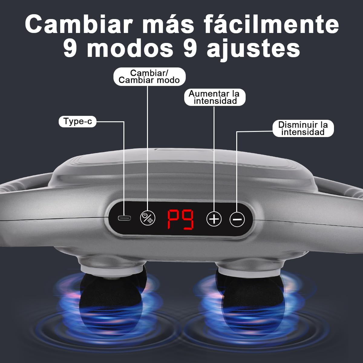 YUDSKU Pistola de Masaje de 6 Cabezas，Masajeador Eléctrico de Tejido Profundo Ajustable de 9 Modos Y 9 Niveles con Pantalla LCD, Masajeador Muscular de Cuerpo Completo con Múltiples Cabezas para Relajar Los Músculos Y Aliviar el Dolor(Gris)