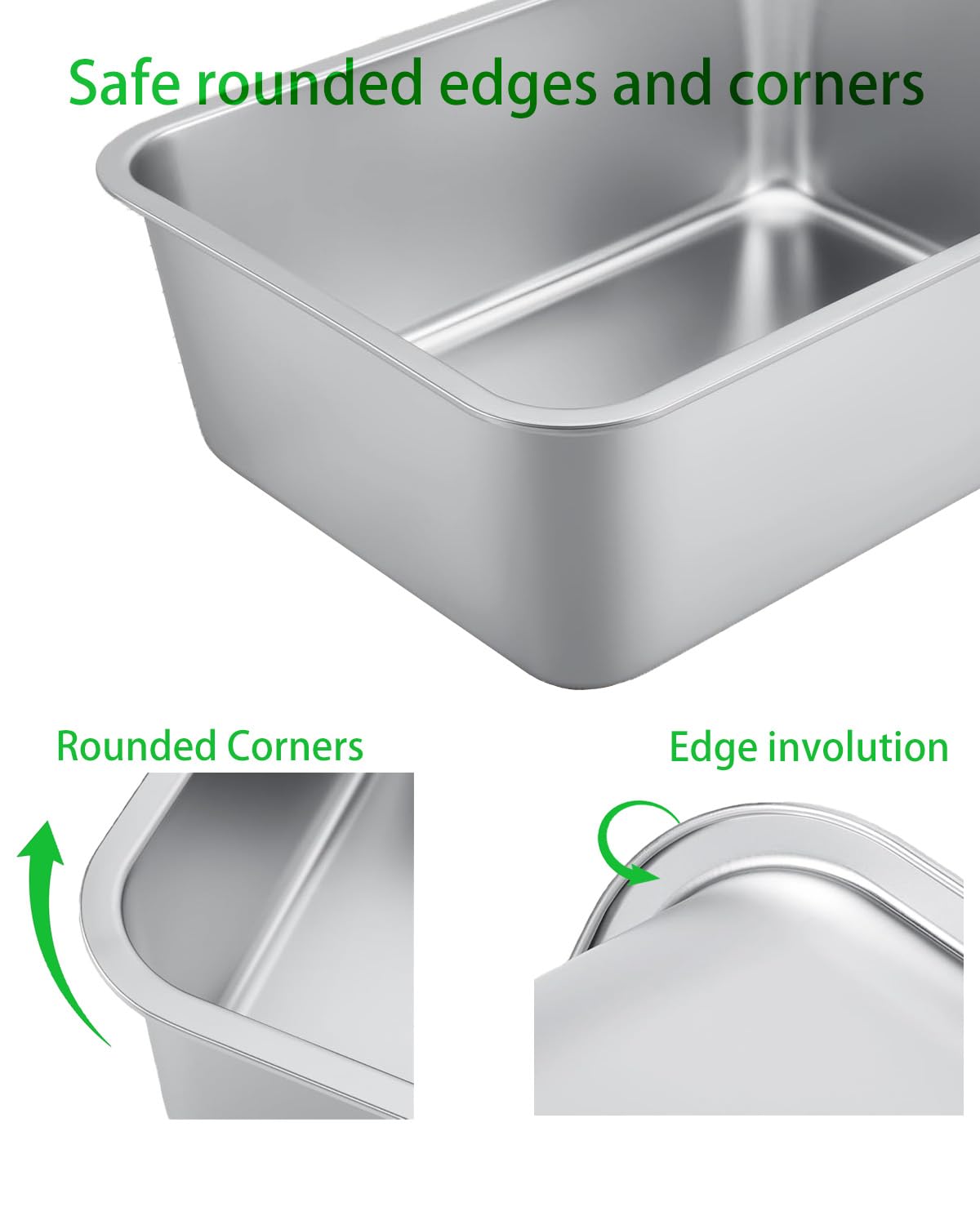 Caja de arena mediana de acero inoxidable para gatos, 17.5 x 13.6 x 5.8 pulgadas, antifugas, nunca absorbe olores, antiadherente, FOXORU