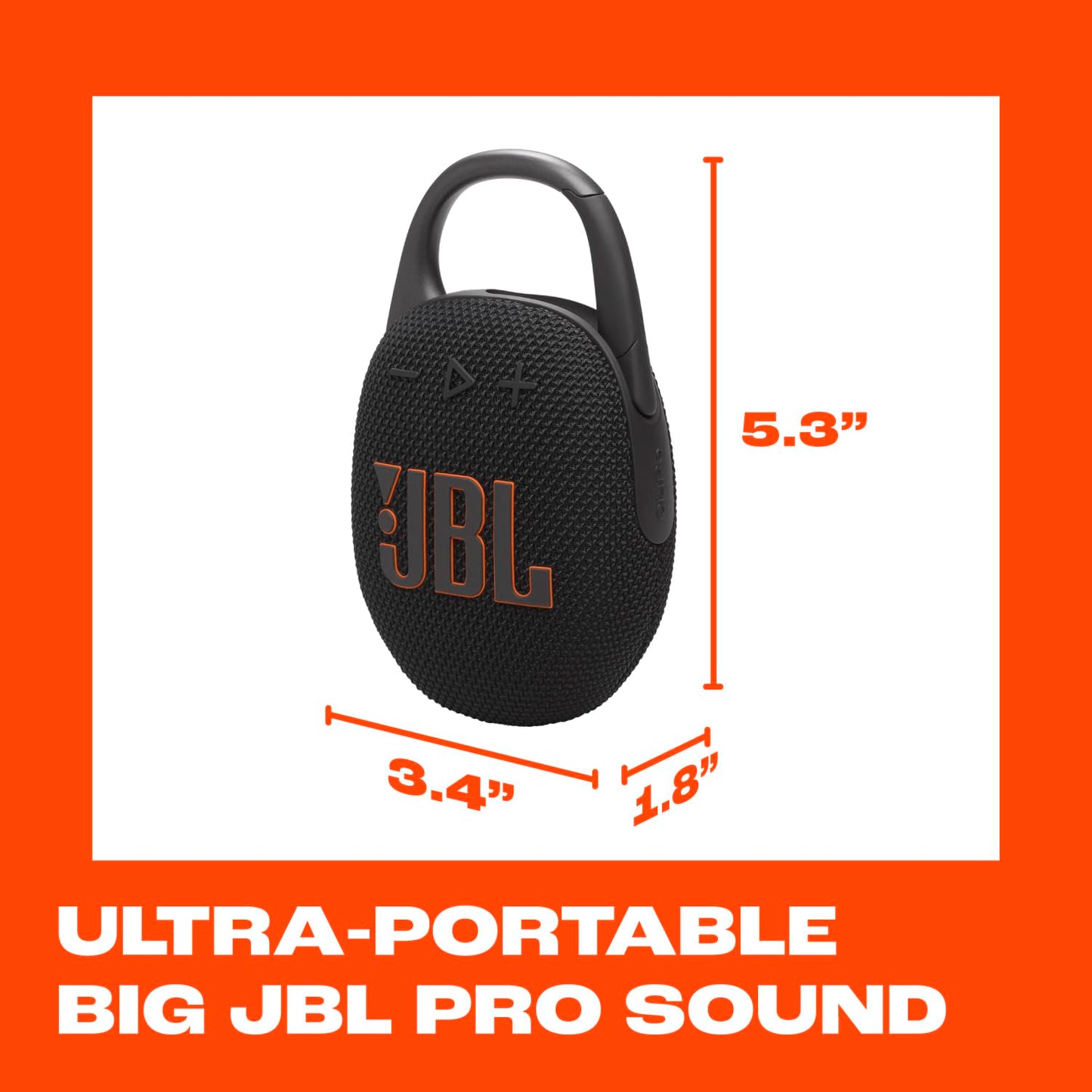 JBL Clip 5 Bocina Portátil Bluetooth, 7W de Potencia, Reproducción 12 Horas, Resistente al Agua y al Polvo IP67 - Negro