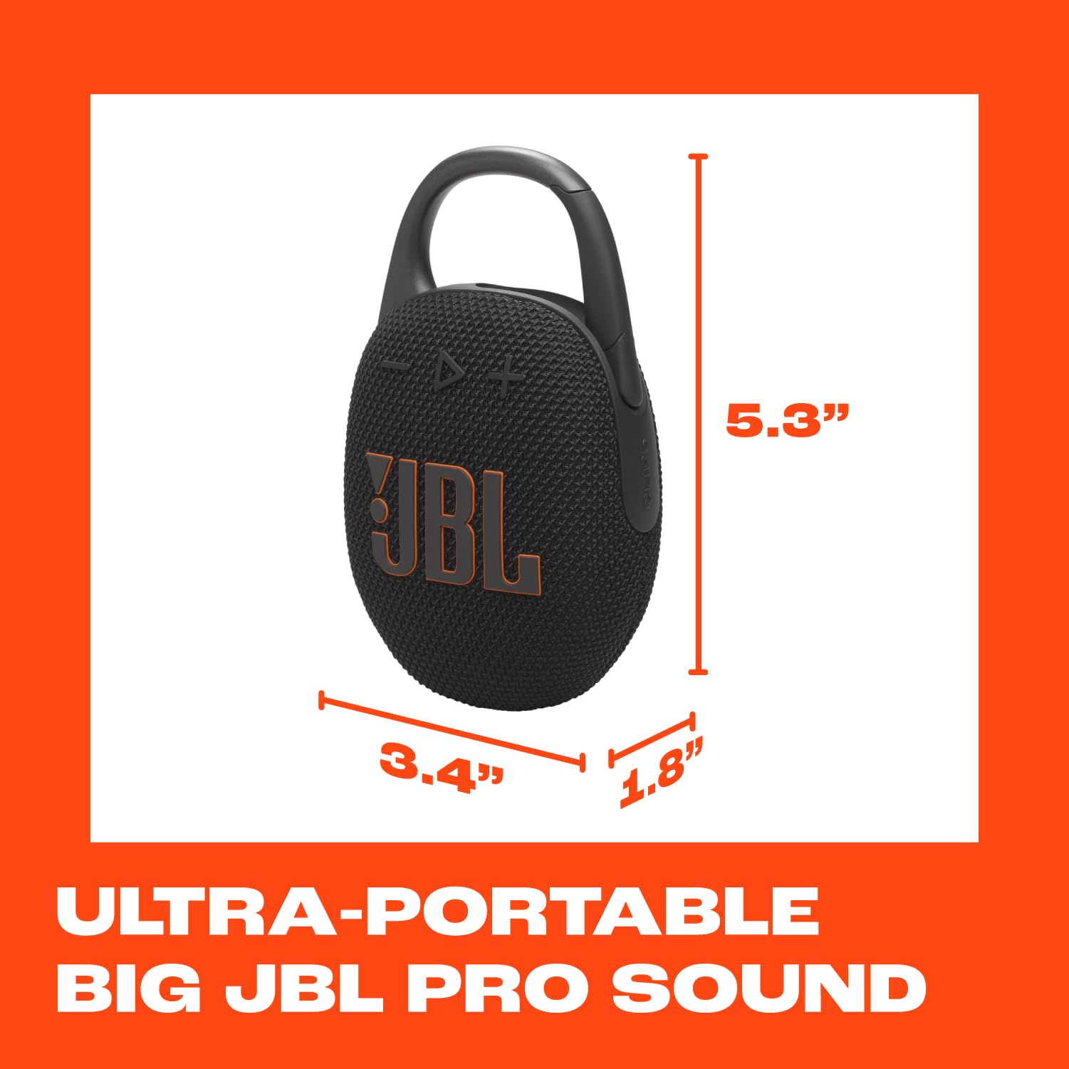 JBL Clip 5 Bocina Portátil Bluetooth, 7W de Potencia, Reproducción 12 Horas, Resistente al Agua y al Polvo IP67 - Negro