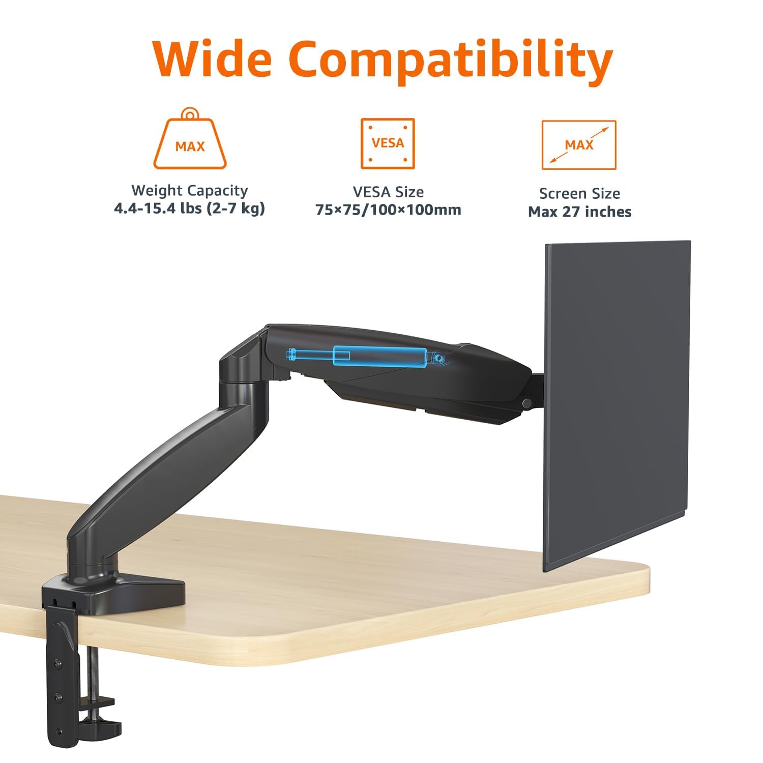 Soporte Ajustable para Monitor Amazon Basics Negro con Resorte de Gas hasta 27 Pulgadas