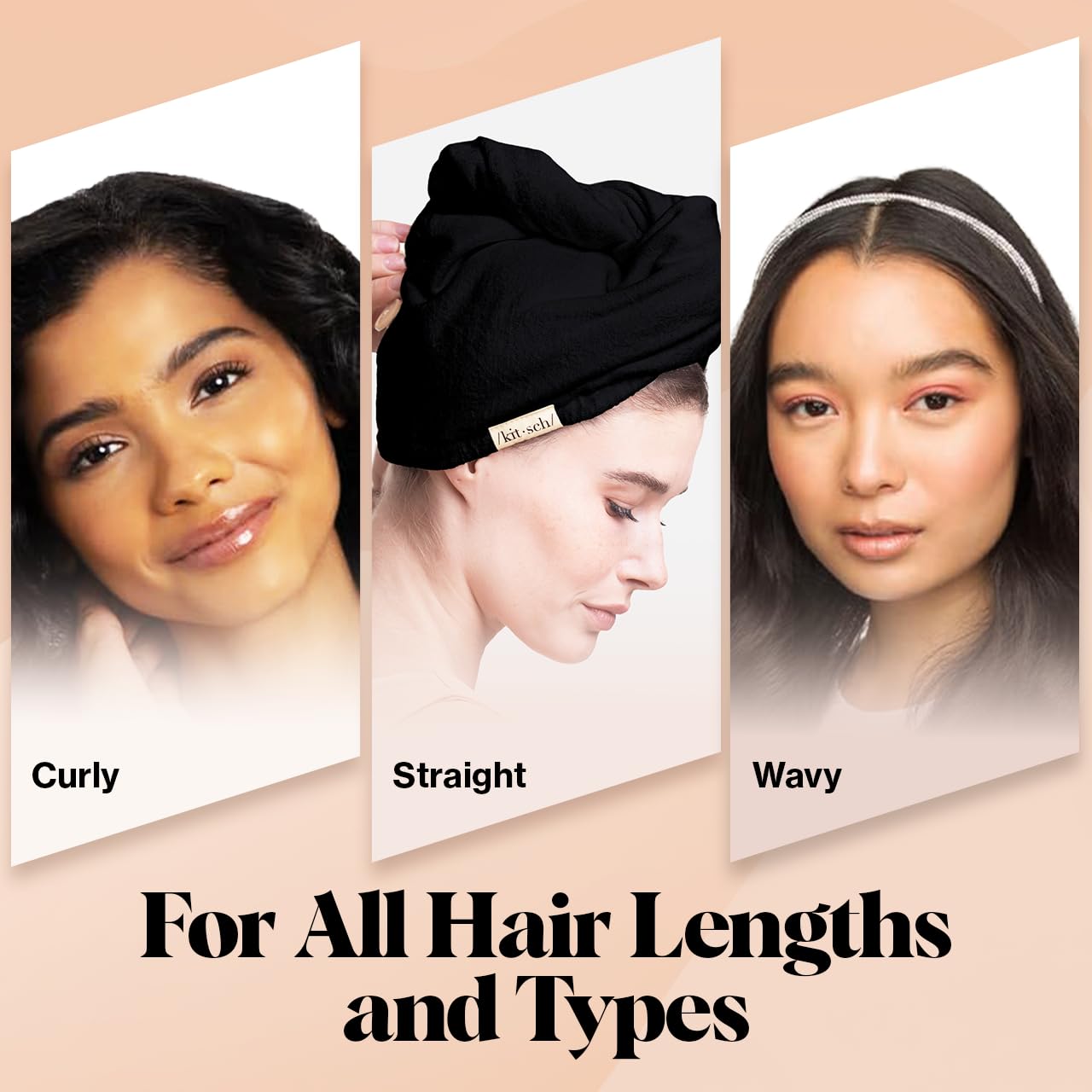Kitsch Toalla de microfibra para el pelo para mujer, turbante de pelo para secar el cabello mojado, toallas de pelo f ciles de girar, toalla de microfibra s per absorbente y ultrasuave, toalla de pelo despu s del spa (negro)