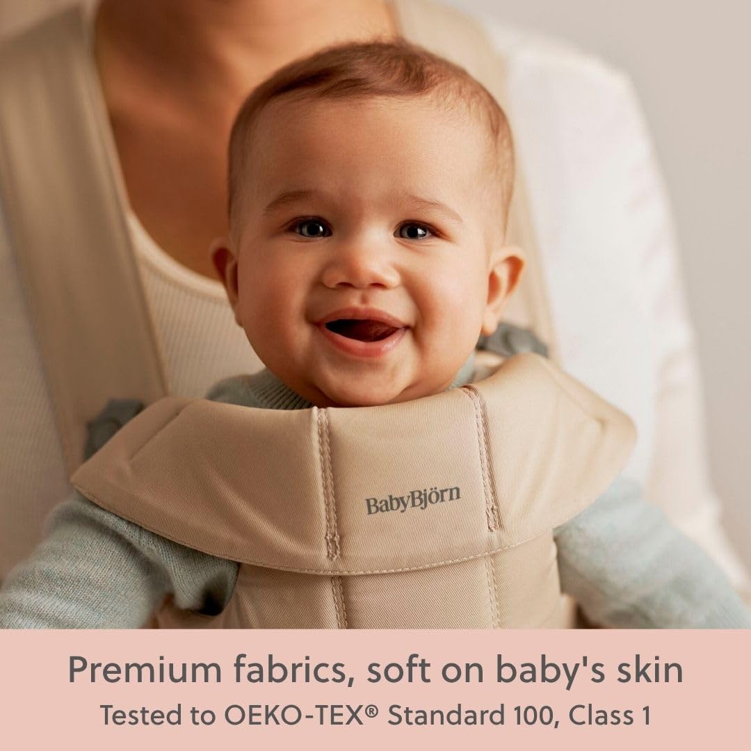 BabyBjörn Canguro Portabebé Mini, Beige, Woven | Para recién nacidos, de 0 a 12 meses (3.2–11 kg), ergonómico y fácil de usar
