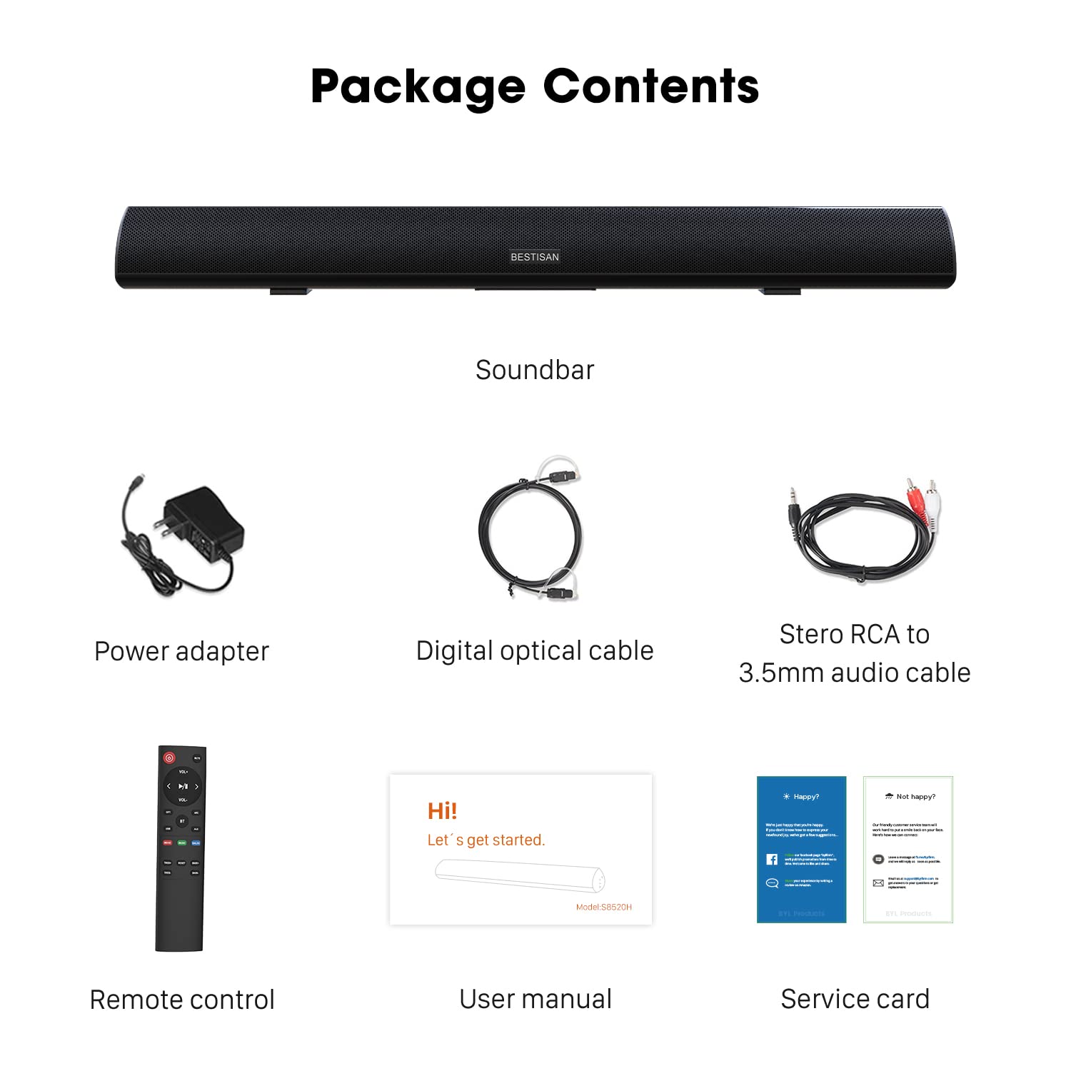 BESTISAN Barra de Sonido de 80 W, 34 Pulgadas, Barra de Sonido Bluetooth 5.0 inalámbrico y con Cable para Cine en casa (DSP, bajo Ajustable, Cable óptico Incluido)