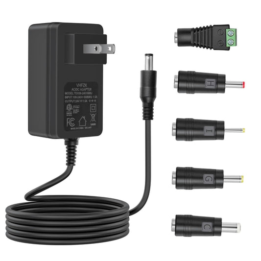 VHFZK 24V 1.5A 1A 0.5A Power Adapter 100V-240V 24 Volt Power Supply Cord DC to AC with 5 Selectable Plugs, DC24V Transformer for LED Strip Light, CCTV Camera, Essential Oil Diffuser, Massage Gun
