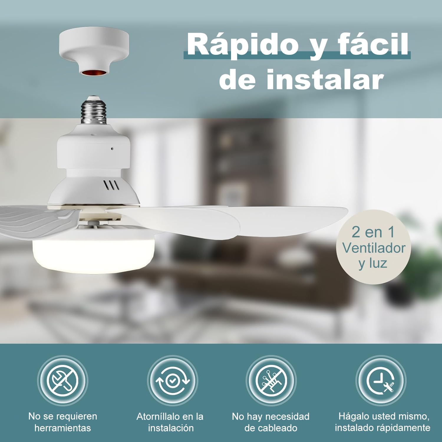 Ventilador de techo con luz y control remoto, 40W E26/E27 ventilador con luz led de techo, ventilux de techo moderno inteligente, 3000K-6500K/luminosidad regulable y 3 velocidades (20,5 pulgadas)