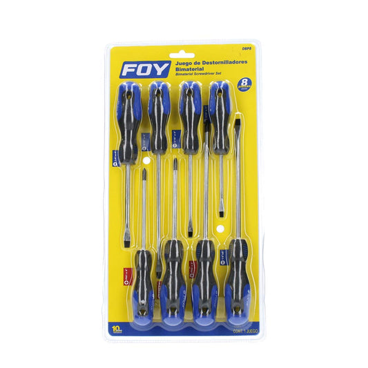 Foy DBP8 Juego de destornilladores con mango bimaterial combinados, 8 piezas