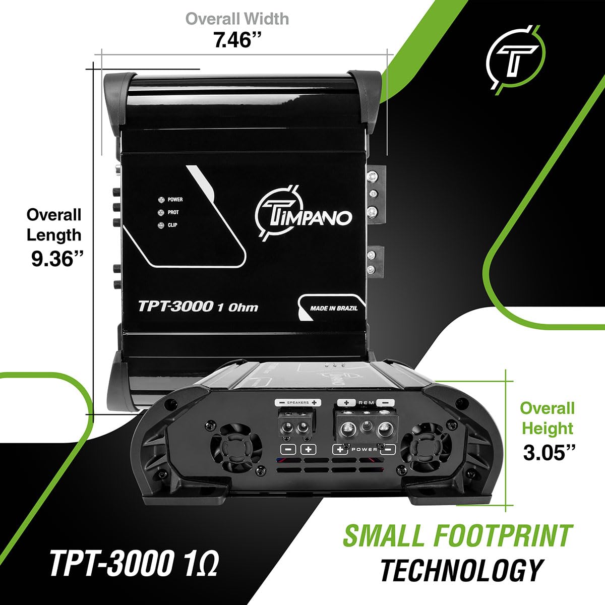 Amplificador Compacto Timpano TPT-3000 1 Ohmio Clase D 3000 Vatios para Coche