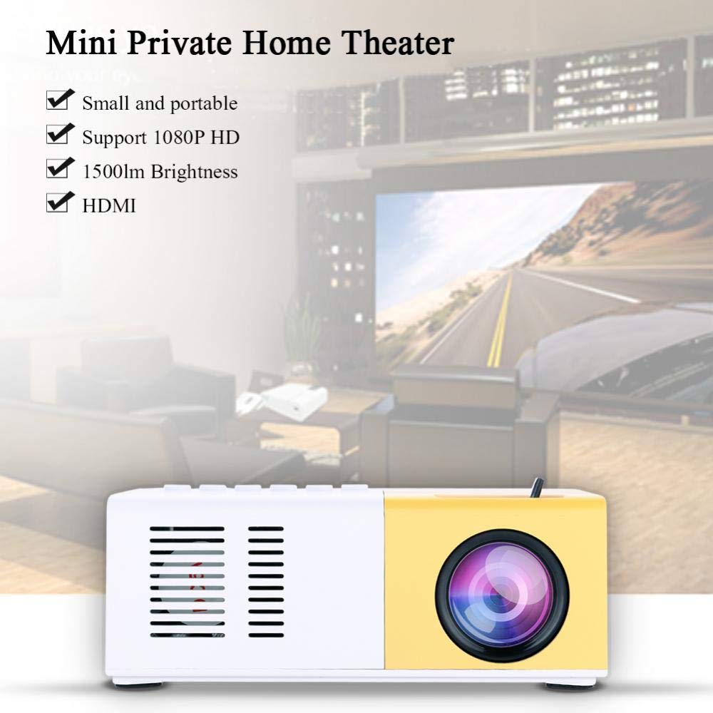 HD Mini proyector 1080P, Proyector Portátil 1500 LMS LED Light Output Brillo para Home Theater, 30,000 Horas de Vida de la lámpara LED Compatible con USB/HD/SD/AV/VGA para Cine en Casa(Enchufe EE.UU)