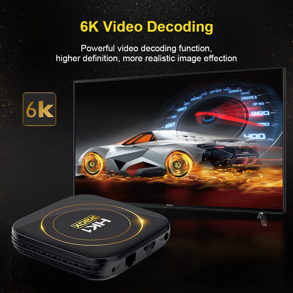 Caja de TV Android 12.0, HK1 RBOX 4 GB RAM 64 GB ROM H618 Quad-Core 64 bits CPU compatible con WiFi6 Dual 2.4G/5.8GHZ Ethernet BT4.2 4K 6K HDR10+ Ultra HD Smart Home Player