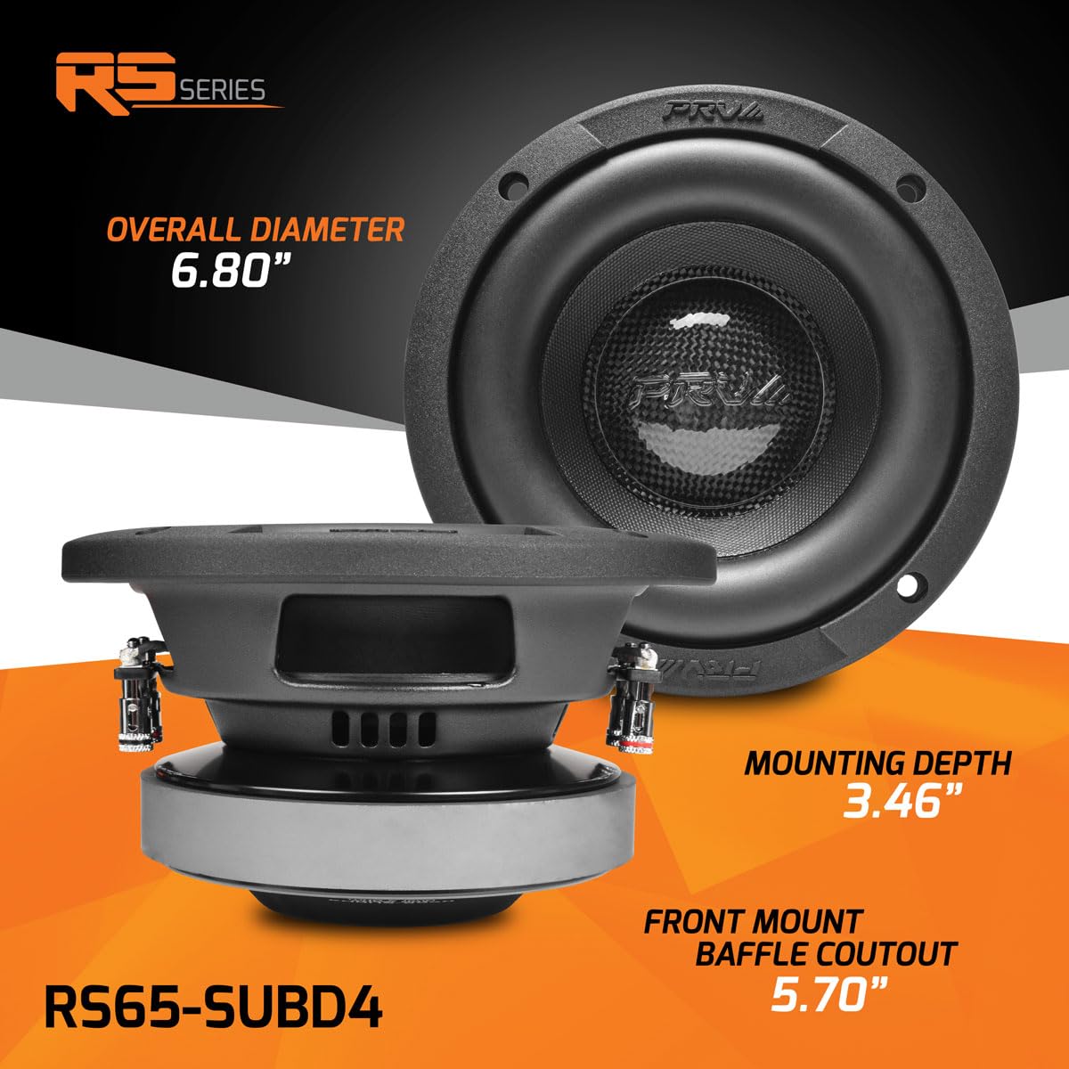 PRV AUDIO Sub D4 de 6.5 pulgadas de 600 vatios de potencia máxima dual de 4 ohmios, 8.75 mm Xmax, RS65-SUBD4, bobina de voz de 2 pulgadas, subwoofer de coche poco profundo de 6.5 pulgadas delgado para