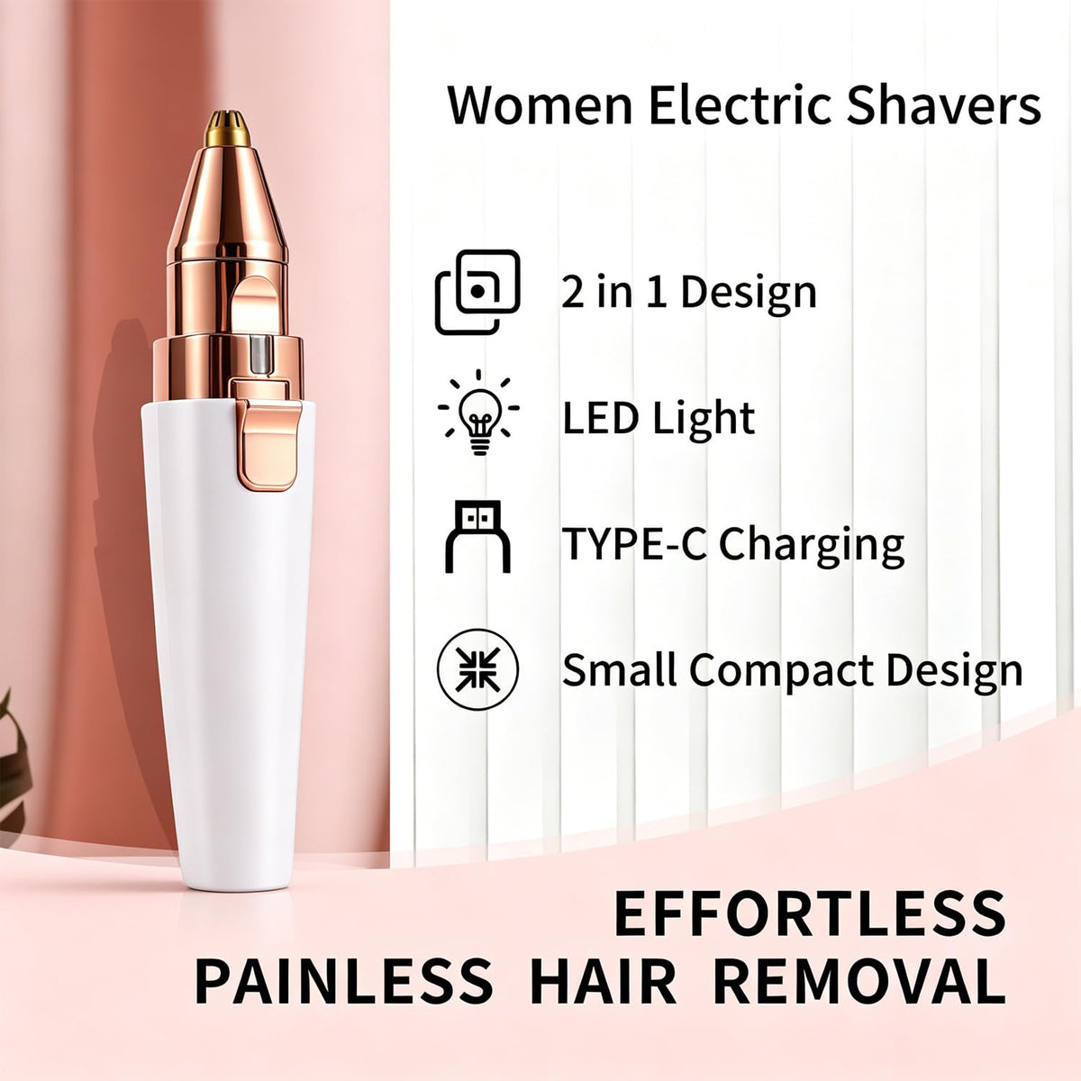 Removedor de pelo facial para mujer: dispositivo eléctrico 2 en 1 para barbilla y labios superiores + recortador de cejas recargable con luz incorporada