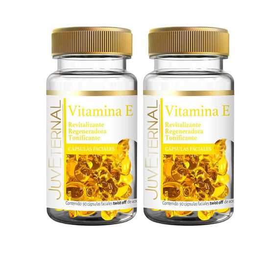 JUVETERNAL Cápsulas Faciales de Vitamina E 2x1 90 cápsulas c/u Twist-Off Antioxidantes, Hidratantes y Revitalizantes