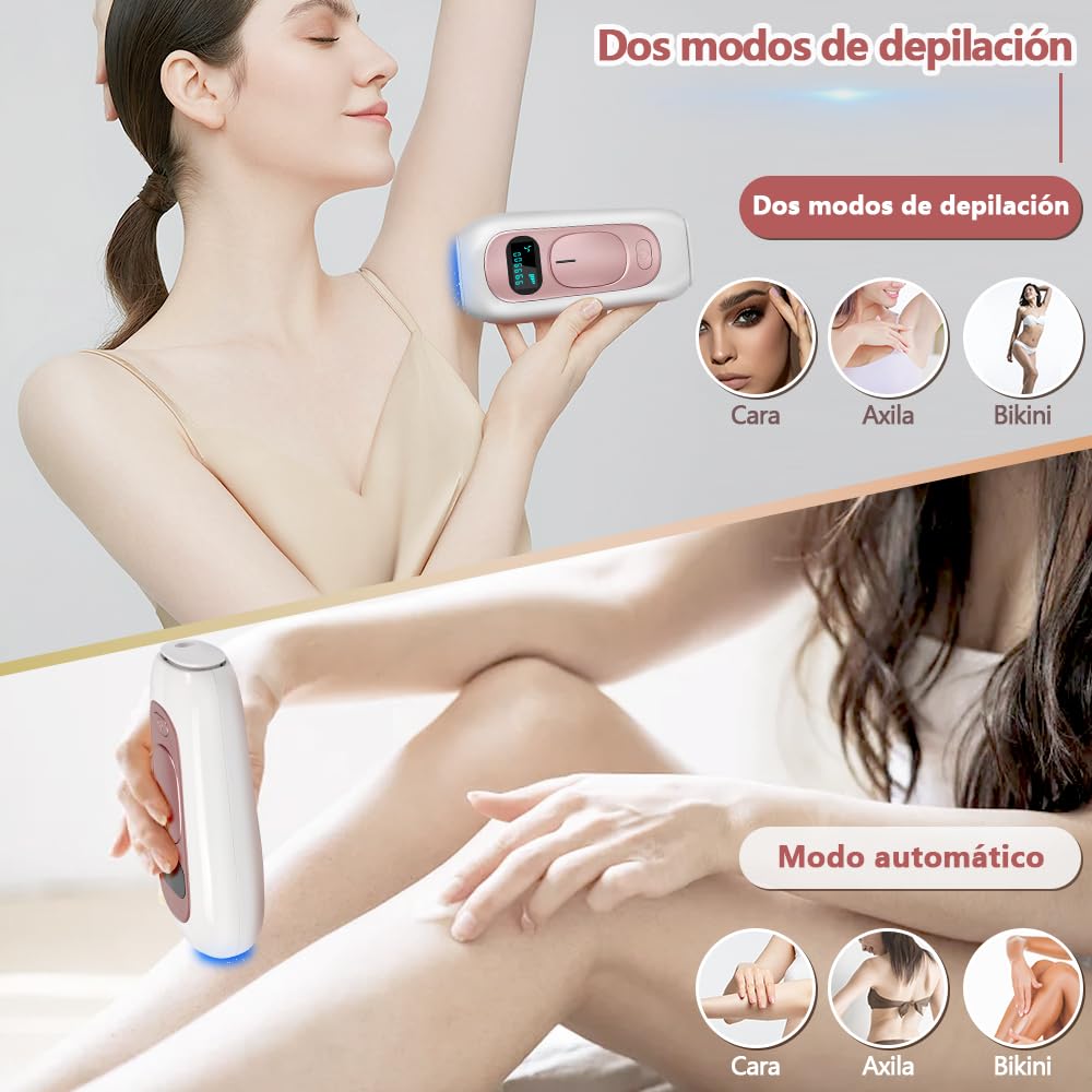Depiladora Renmte Rosa Luz Pulsada con Cepillo y Gafas para Todo el Cuerpo