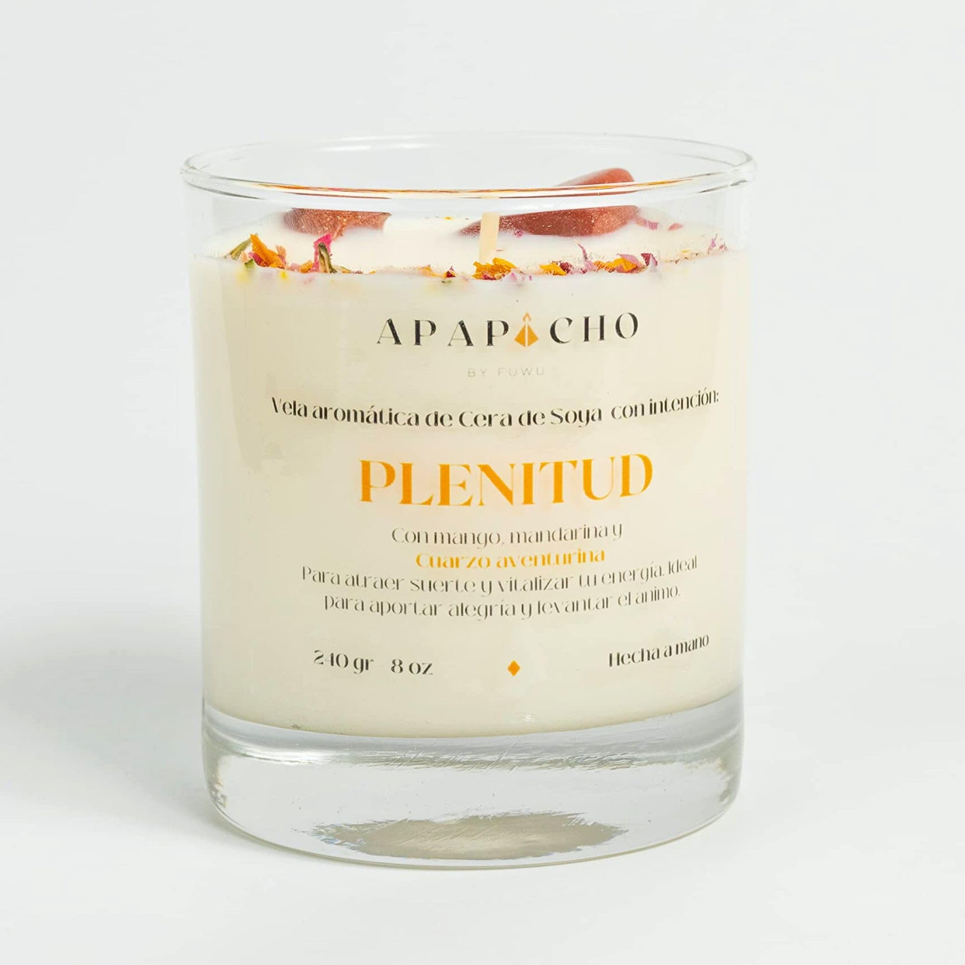 Fuwu, velas aromaticas relajantes de cera de soya con cuarzos naturales, velas decorativas hechas a mano con hierbas de olor, aromatizantes para hogar, velas aromaticas (Mandarina con Mango)