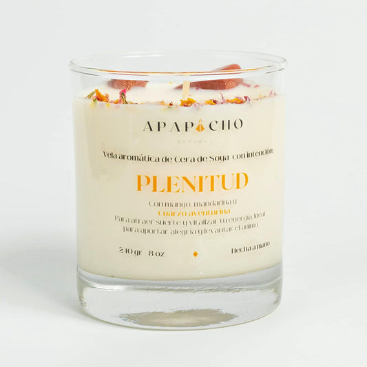 Fuwu, velas aromaticas relajantes de cera de soya con cuarzos naturales, velas decorativas hechas a mano con hierbas de olor, aromatizantes para hogar, velas aromaticas (Mandarina con Mango)