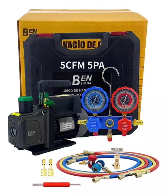 FIXITFAST 5cfm 1/3hp Bomba De Vacío + Manómetro R134a R22 R410a R404a Kit de refrigeración de colector de cuerpo de aluminio con bolsa de transporte para recarga y mantenimiento de refrigeración A/C