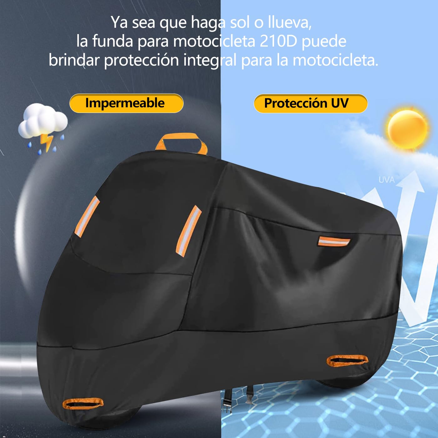 FOTOAZUL Funda para Moto Impermeable 210D Oxford Cubierta de Motocicleta Protector para Bicicleta Exterior, Protección Completa Resistente al Agua, al Polvo y al Viento, Accesorios para Moto - XXL
