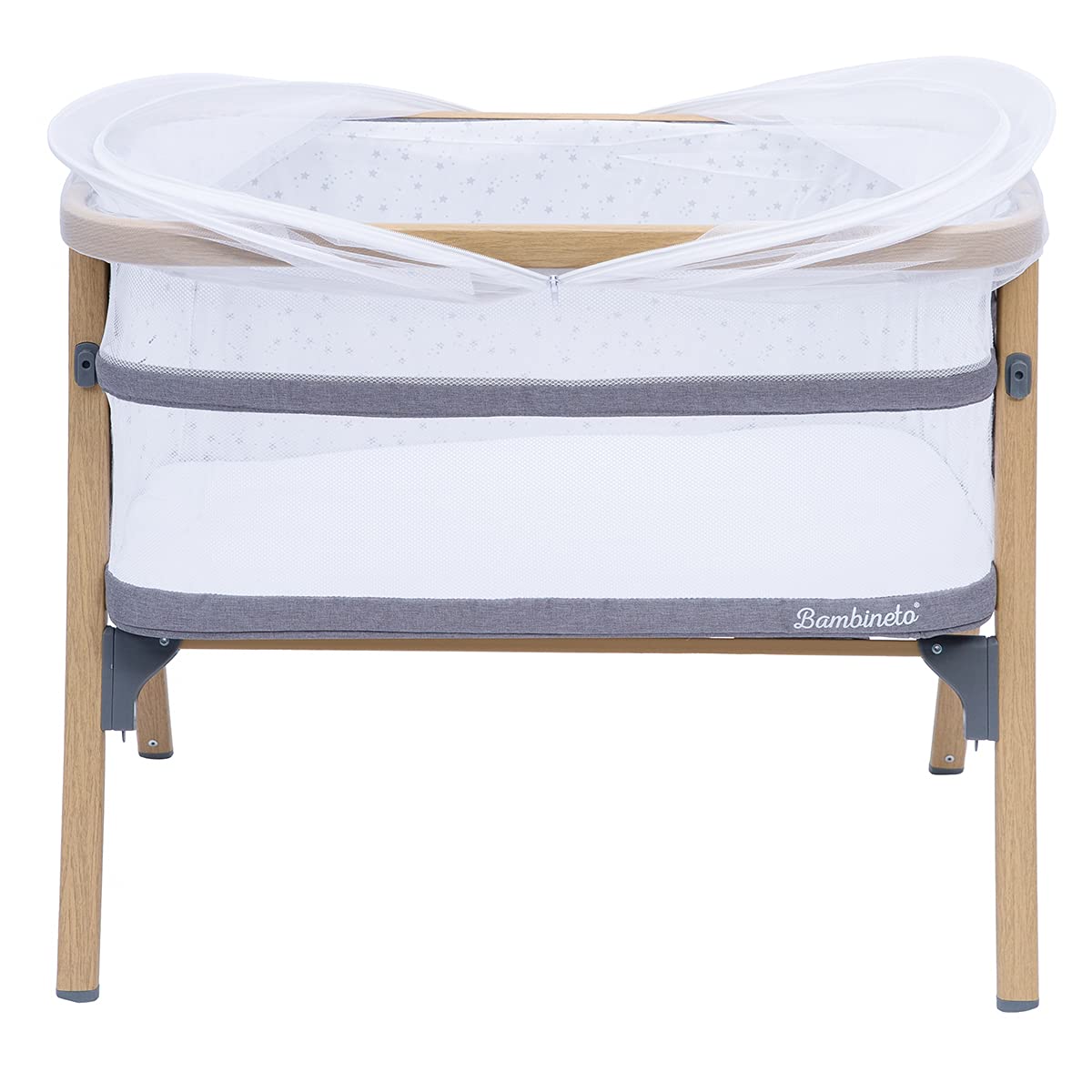 BAMBINETO Cuna Colecho Moisés para bebé WABI SABI, mosquitero, colchón, Maleta de Viaje. Gris