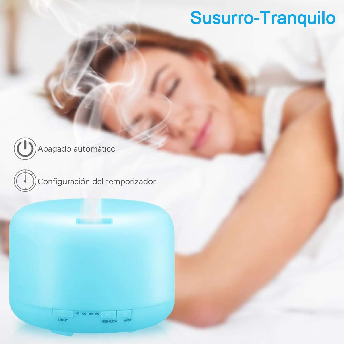 Salandens Difusor De Aceites Esenciales 500ML, Humidificador con 6 Esencias,Difusor De Aromas con 7 Colores De Luz Led,2 Niveles De Niebla,Control Remoto.