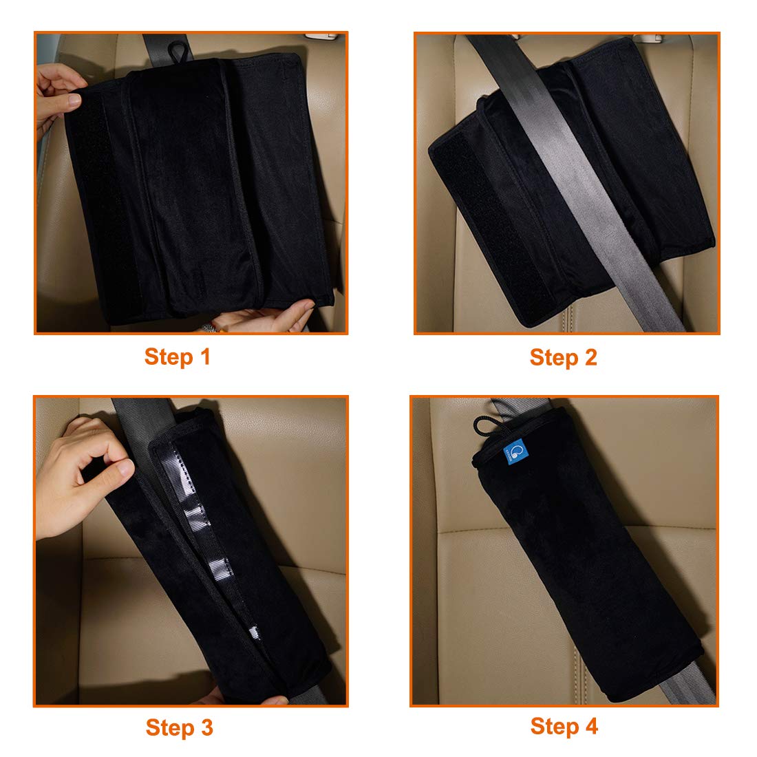 COOLBEBE - Almohada para cinturon de seguridad para ninos, extra suave, almohada de viaje para cuello y hombro en el coche, almohadilla universal para asiento de coche para ninos, bebes, adultos, color negro