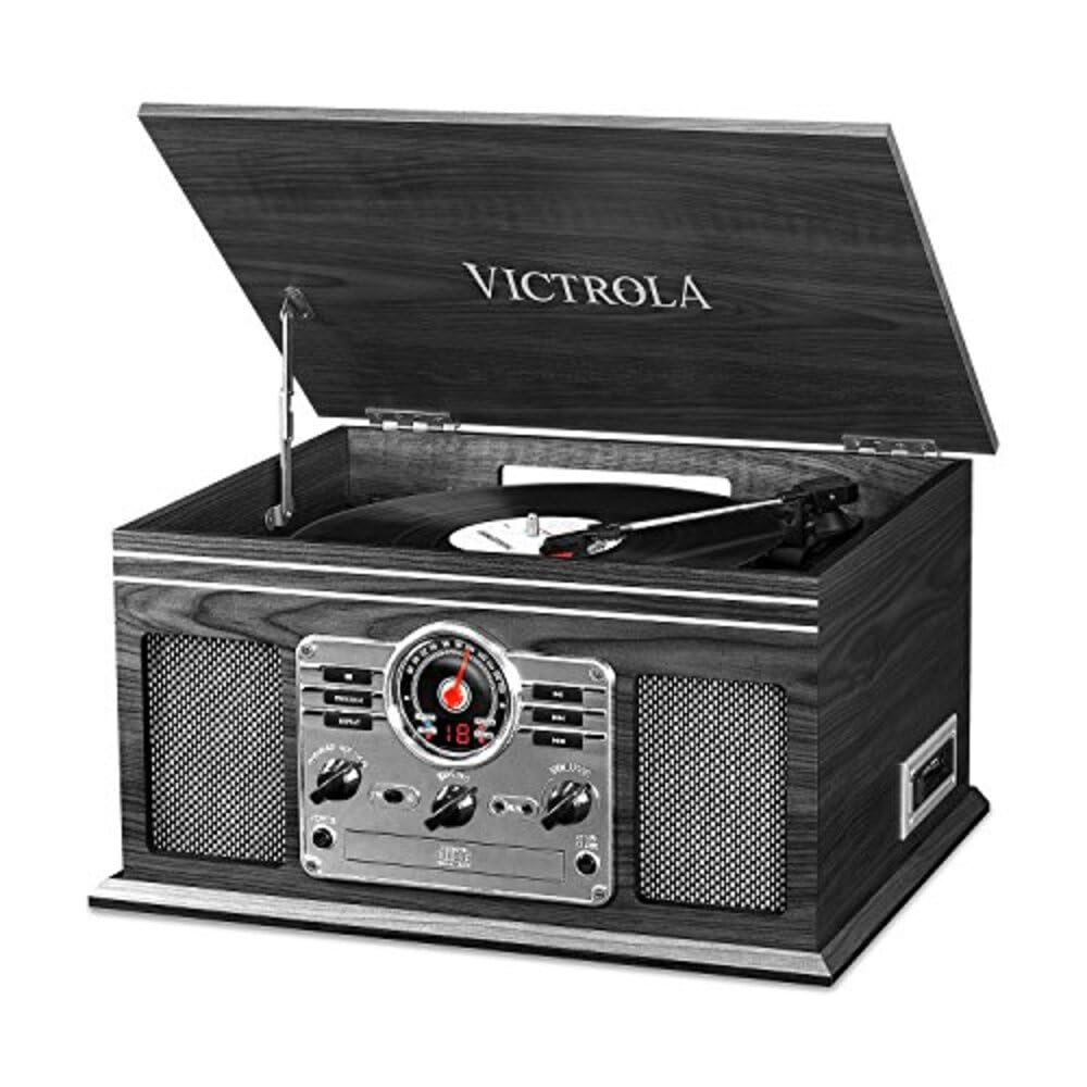 Tocadiscos Nostálgico Victrola Bluetooth Gris Madera con Centro Multimedia Integrado